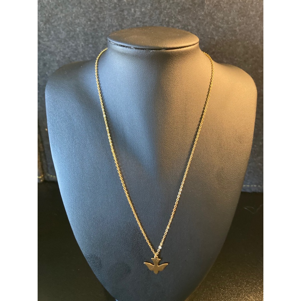 Gold Tone Dove Pendant Necklace Religious Holy Spirit Bird Charm 18" Chain